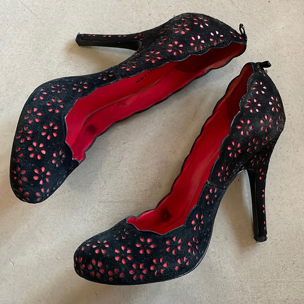 Karen Millen Black and Red Floral Heels